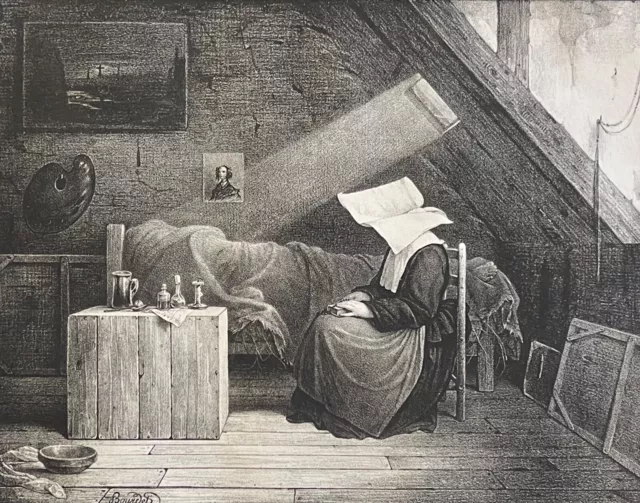 The sister of charity lithography after Boudet salon from 1838 France