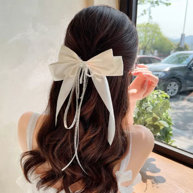 Sweet Bow Pearl Hairpin Luxury Long Ribbon Hair Clips Wedding Hair Accessories 2