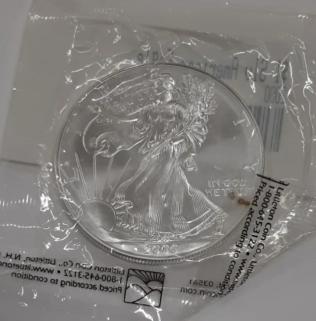 2000 US American Silver Eagle $1 1oz .999 Fine Silver in Littleton Plastic