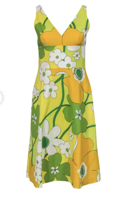 David Meister Retro Floral Print A-Line Dress Womens Size 2 (212)