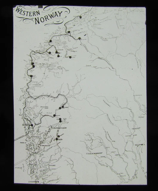 Glass Magic Lantern Slide MAP OF WESTERN NORWAY C1900 NORWAY