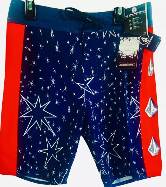 Volcom Board Shorts 28 (16) Boys Mod-Tech Navy Red Stars Stripes Fourth of July