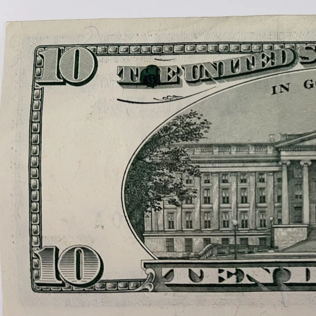 US Currency Error Note 2003 $10 Ten Dollar Bill Ink Spot and Bleed Through
