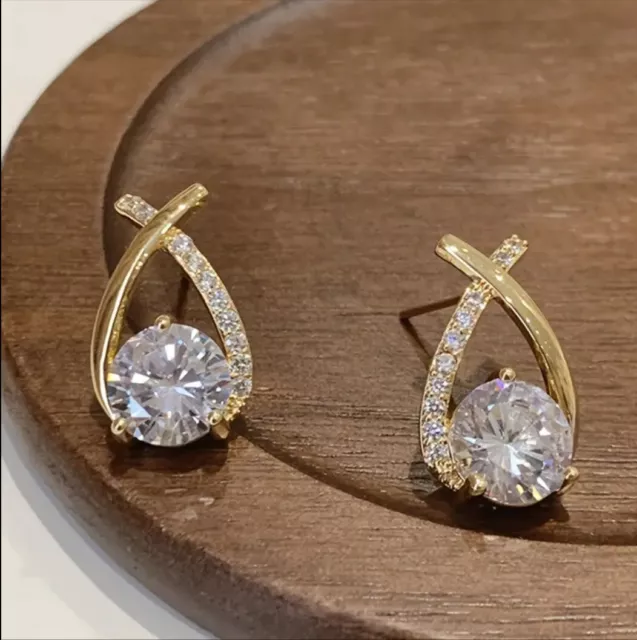 Pearl Drop Diamante Earrings Crystal Drop Cubic Zirconia Stud Cluster