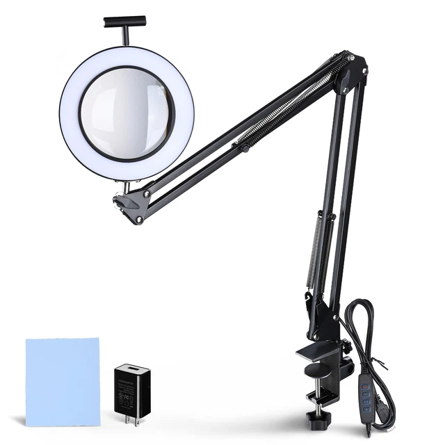 5X LED Magnifying Lamp Glass 3000K-6500K with Clamp Adjustable Arm Sewing Salon