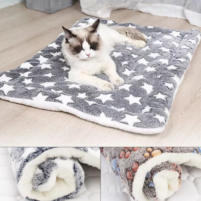 Pet Mat Paw Print Cat Dog Puppy Fleece Mattres Cushion Bed Blanket Warm Soft UK