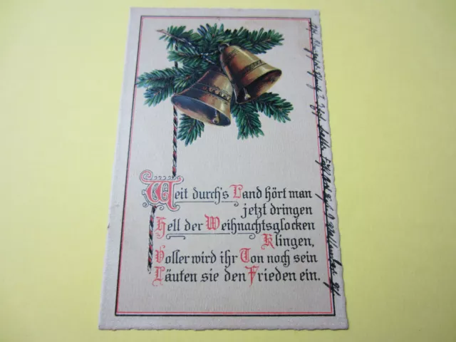 Präge-AK Weihnachten 1914 Feldpost Glöckchen Patriotika Glocken Frieden Spruch