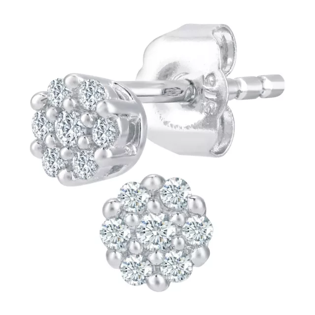 9ct White Gold and 0.10ct Diamond 0.4cm Height Cluster Stud Earrings by Naava