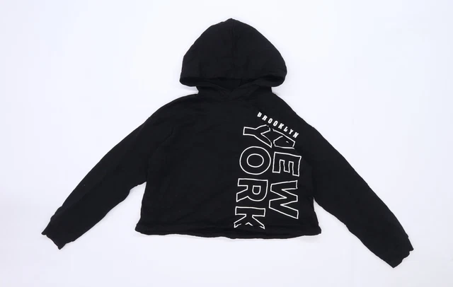 H&M Girls Black  Cotton Pullover Hoodie Size 11-12 Years  Pullover - Cropped