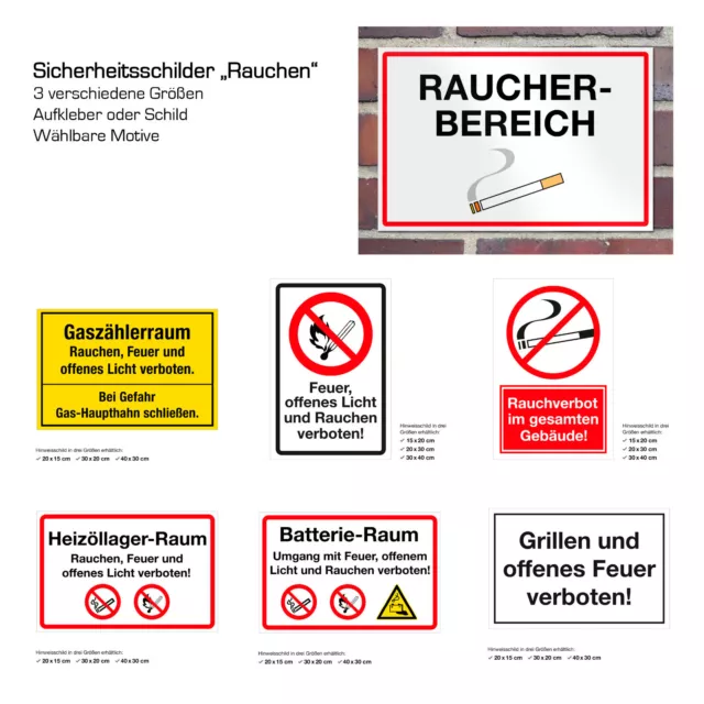 WANDKINGS Hinweisschild "Rauchen" versch. Motive Sicherheit Privat Feuer