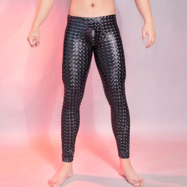 Men's Leopard Snake Print Base Layer Workout Leggings Gym Sports Training Pants