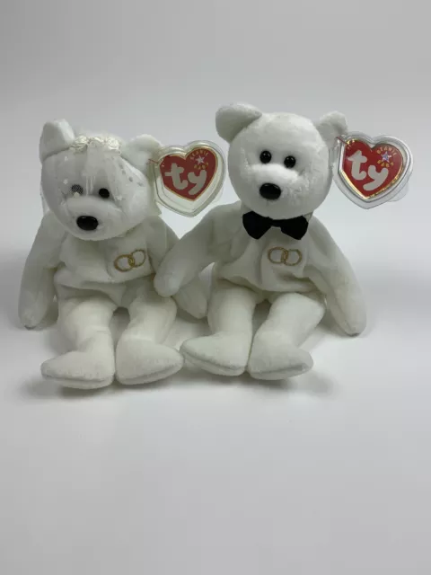 RARE ORIGINAL RETRAITÉ MR & MRS BRIDE & GROOM TY Beanie Baby