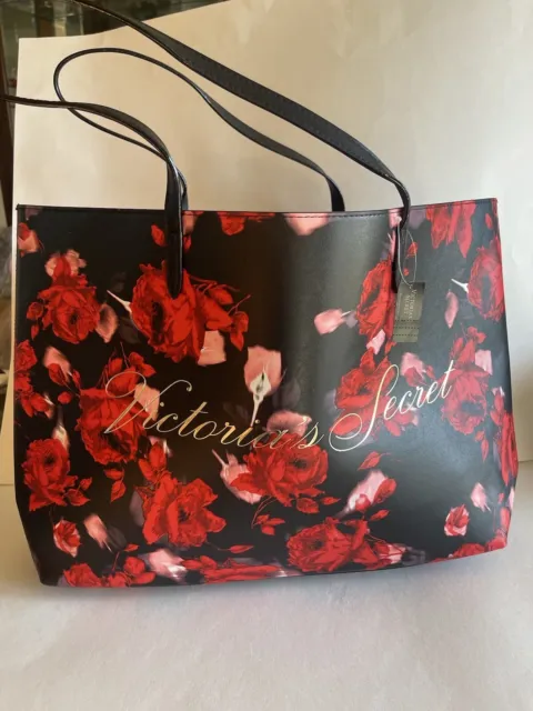 Victoria's Secret Tote Bag Women L Red Floral Limited Edition Weekender Handbag