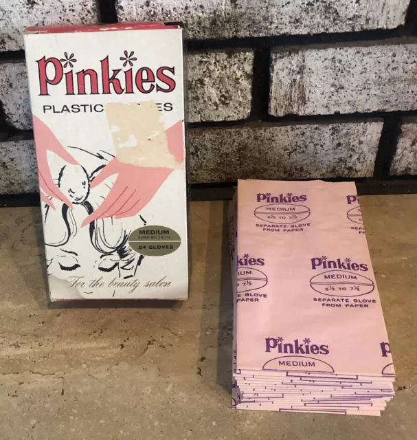 8 pair- PINKIES Disposable Gloves with Box by DOW CHEMICAL  vintage Made in USA