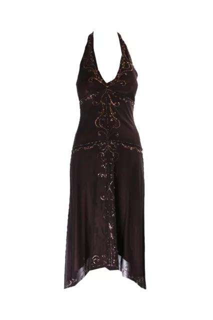 Laundry By Shelli Segal Brown Sleeveless Beaded Mesh Gown 0