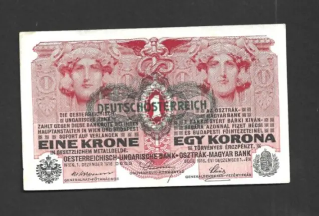 1 Krone  Extra Fine Overprinted Banknote From Austria 1919 Pick-49