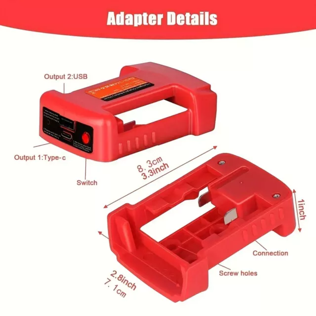 1/2-Pack Portable Power Source USB Charger Adapter For Milwaukee M18 18V Battery 2
