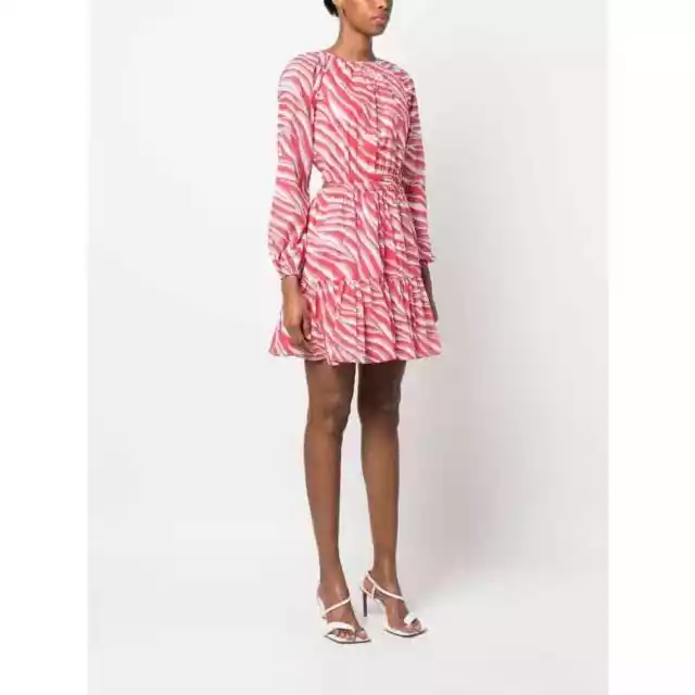 Michael Kors Zebra Print Cotton Lawn Cutout Dress in Gernaium Pink NWT Size XS