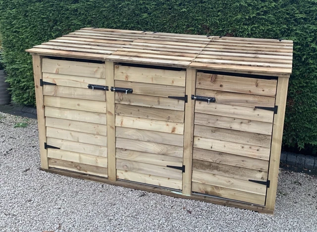 Heavy Duty Featheredge Rustic Wheelie Bin Store With Doors - Triple