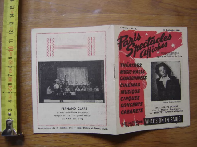 1946 PROGRAMME PARIS SPECTACLES AFFICHES theatres music halls chansonniers