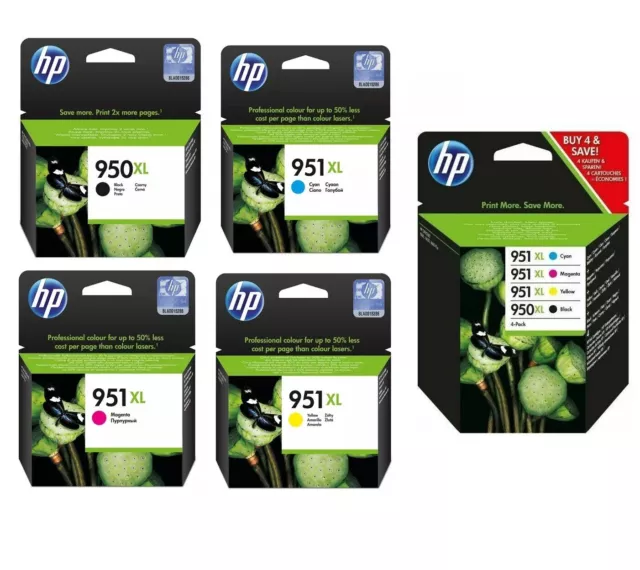 Genuine HP 950XL Black / 951XL Colour / Cyan / Magenta / Yellow Ink Cartridges