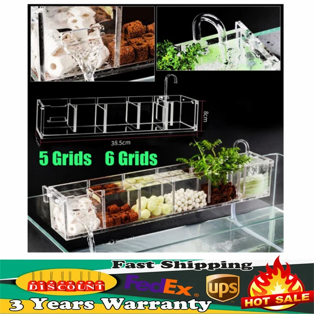 5 / 6 Grids Aquarium Fish Tank Acrylic External Hang On Filter Box Without Pump