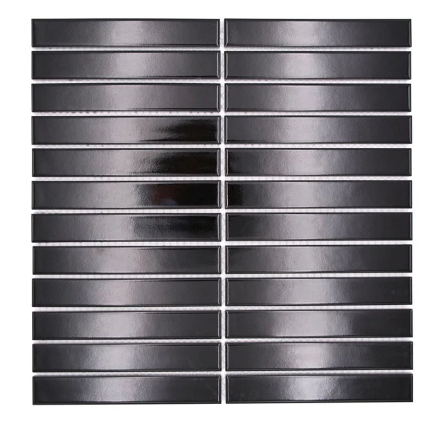 Mosaïque Noir Stäbchenoptik Céramique Brillant Rectangle Sol Mur Wc WB24-S50