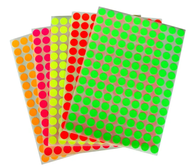 Colored Neon Circular Stickers Small Dots 10mm 3/8 Inch Round Sheet 2800 Pack