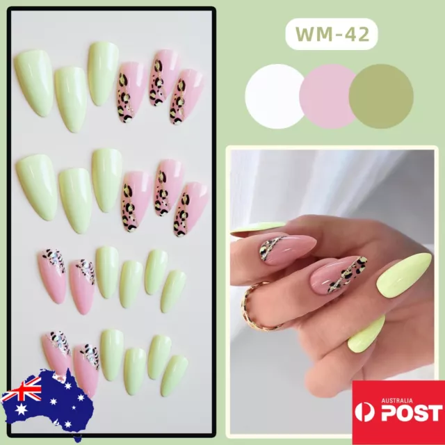 24 Pcs Press On Nails Glue Gel On False reusable Fake French Nail Tip Multicolor