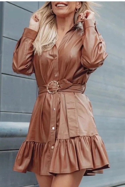 zara faux leather belted dress Zara + Faux Leather Belted Dress