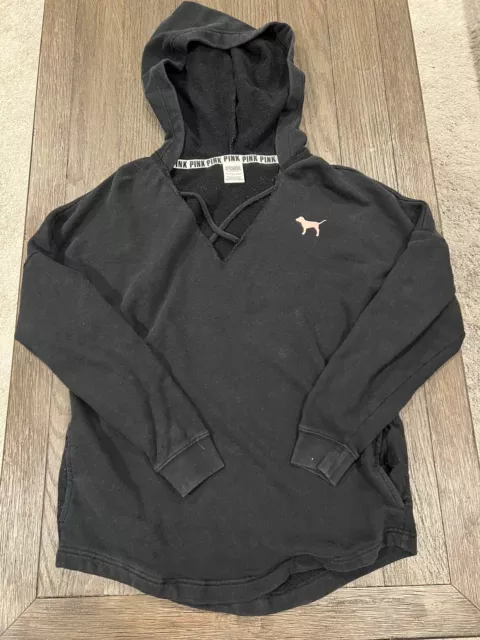 VICTORIA'S SECRET PINK Hoodie Sweatshirt Black Oversized XS Womens