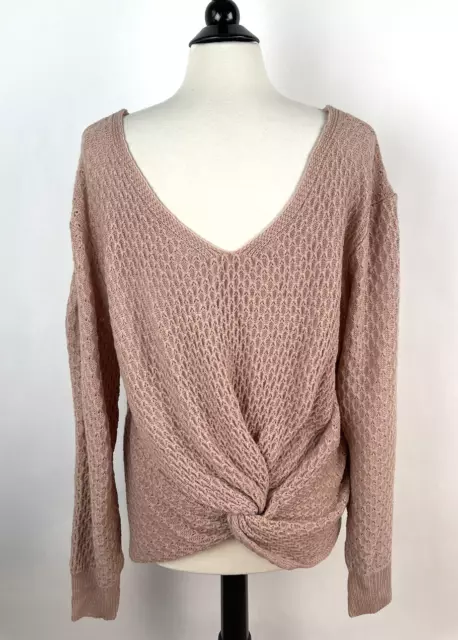 Shein Curve Twist Back V-neck Sweater 3XL 3X 18 Plus Pink Beige Soft Honeycomb 6