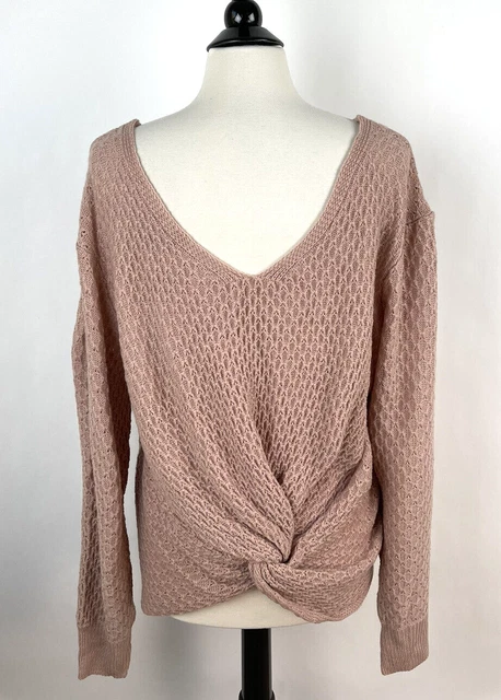 Shein Curve Twist Back V-neck Sweater 3XL 3X 18 Plus Pink Beige Soft Honeycomb 6