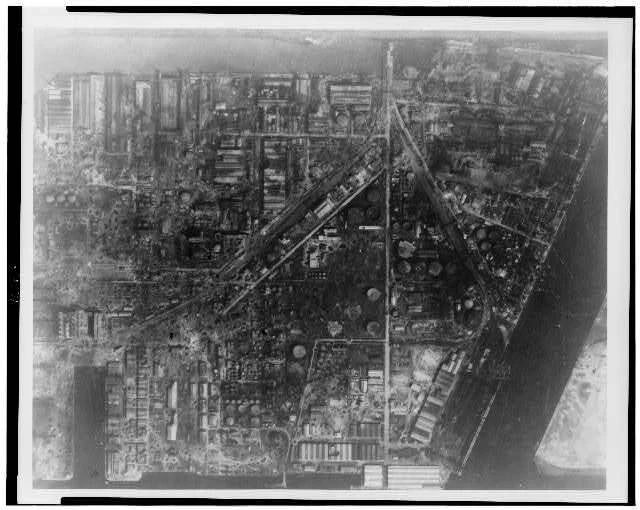 AERIAL VIEW,MITSUBISHI OIL Refinery,Japan,After Bombing,1945,World War