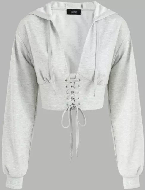 Cider Gray Cropped Hoodie Small Corset Front Detail