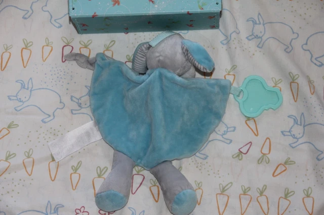 Doudou Tom & Kiddy Bisous D'ange Chien Plat Bleu  Os Gris Anneau Dentiton Grelot 2