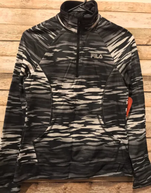 FILA SPORT Womens Size XS Curve Quarter Zip Printed Fleece-Lined Pullover