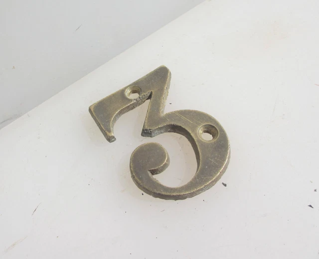 Vintage Brass House Number Sign "3" Three  Old Antique - 2.1/8"H