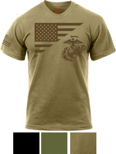 USMC Globe & Anchor USA Flag T-Shirt US Marines USMC Patriotic USA American Tee