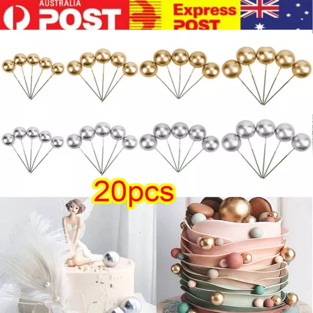 20PCS Silver / Golden Ball Cake Topper Birthday Party Cupcake Topper Cake Decor