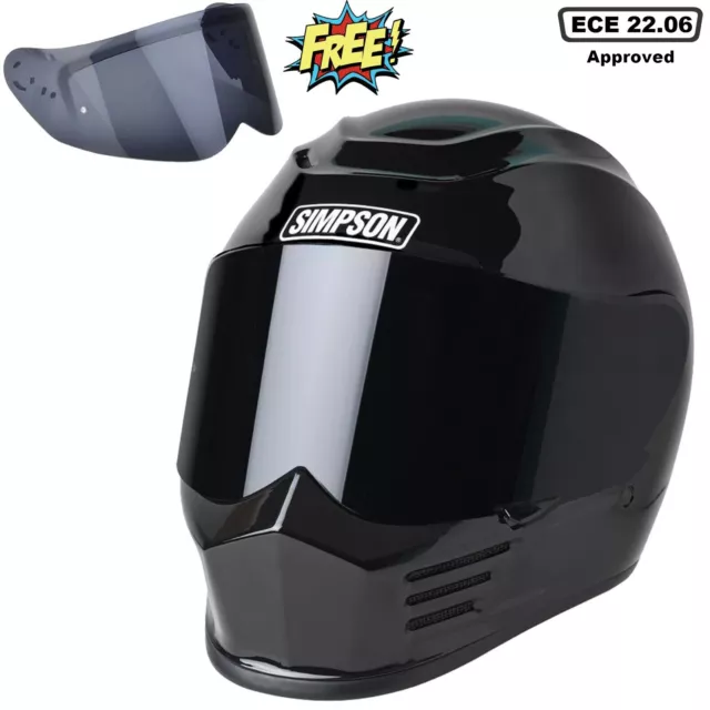 Simpson Speed Full Face Gloss Black Motorcycle Bike Helmet Free Tinted Visor