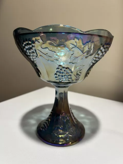 Vintage Indiana Colony Glass Harvest Grape Blue Carnival Glass Candy Dish No Lid