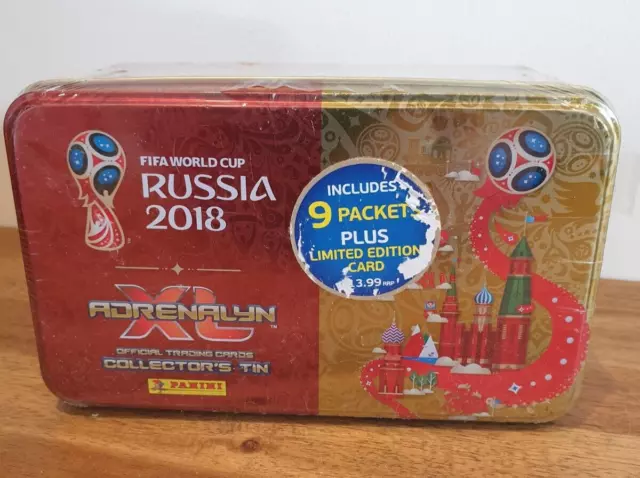 Panini Adrenalyn XL 2018 Collectors Tin. With 9 packs & LTD EDN CARD. SEALED NEW