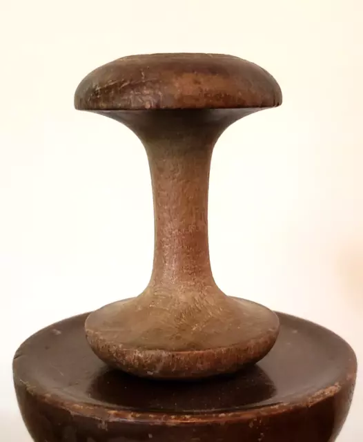 ANTIQUE 19th C Treen APPLE CORE Spool Thread STRING Holder SHAKER Patina SEWING