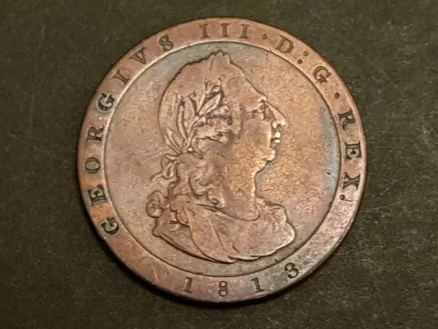 1813 Isle of Man George III Cartwheel Penny 1 One Pence 1p Coin with Rich Lustre