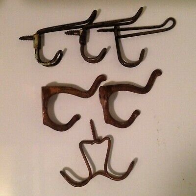 4 Antique Twisted Wire Coat Hat Hooks Screw Style 3" Farmhouse Rustic, 2 Brass