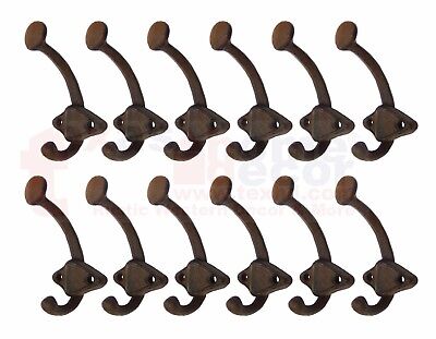12 Cast Iron Double Hook Rustic Coat Hanger Key Holder Towel Purse 3 5/8 inch