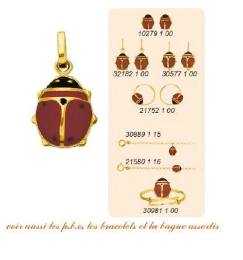 Pendentif Coccinelle En Or Jaune 18K émaillé - Neuf Avec étiquettes - Ras Du Cou