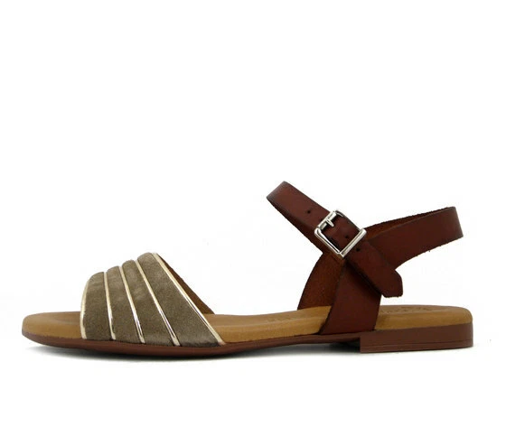 Sandales Femmes Confortable Plat Cuir en Daim Brun Beige Talon Bas RAQUEL PEREZ