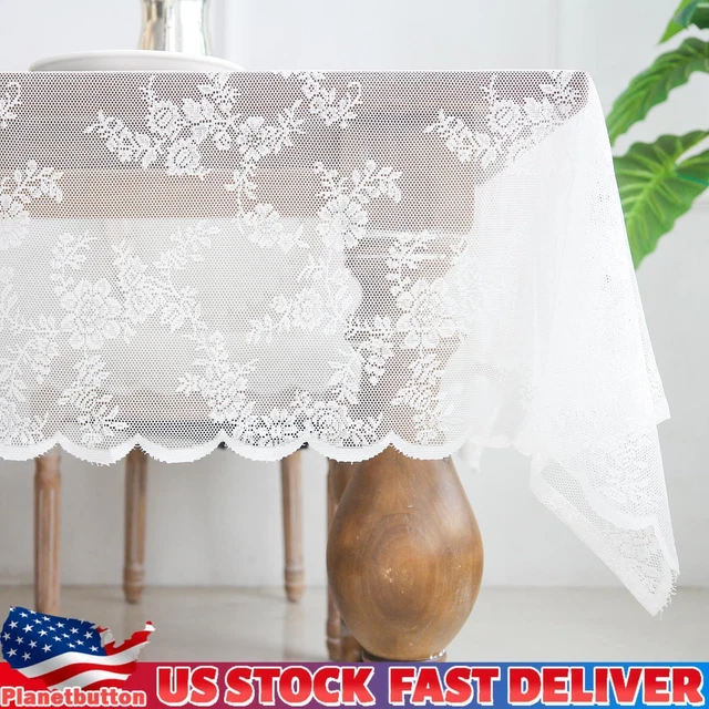 White Vintage Embroidered Lace Tablecloth Dining Table Cloth Wedding Cover US